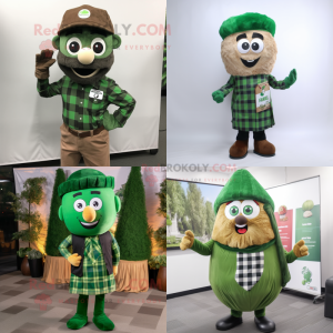 Forest Green Falafel mascot costume character dressed with Flannel Shirt and Cufflinks