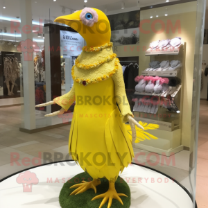 Lemon Yellow Pheasant mascot costume character dressed with Mini Dress and Necklaces