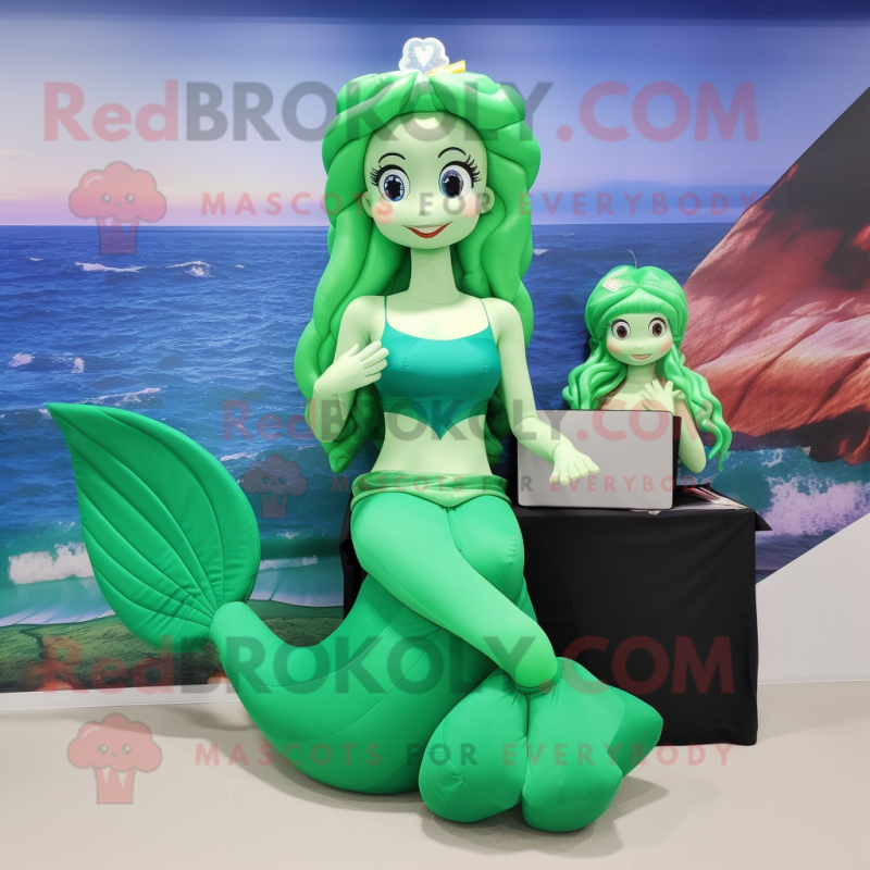 Green mermaid mascot costume character dressed with Empire Waist Dress and Messenger bags