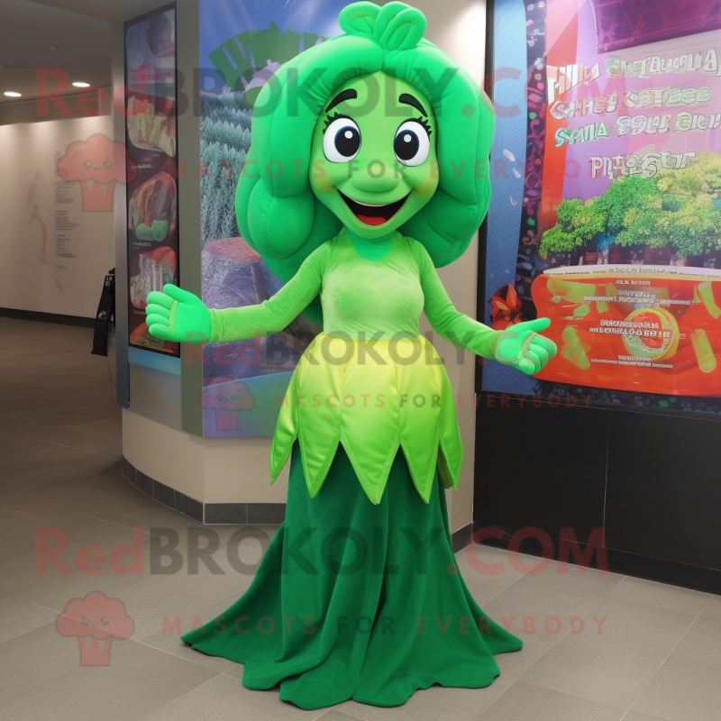 Green mermaid mascot costume character dressed with Empire Waist Dress and Messenger bags