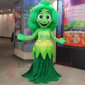 Green mermaid mascot costume character dressed with Empire Waist Dress and Messenger bags