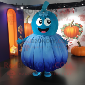 Blue Pumpkin mascot costume character dressed with Bikini and Brooches
