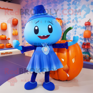 Blue Pumpkin mascot costume character dressed with Bikini and Brooches