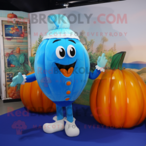 Blue Pumpkin mascot costume character dressed with Bikini and Brooches