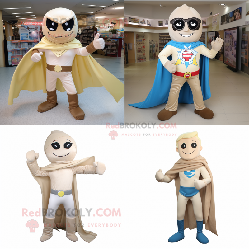 Beige Superhero mascot costume character dressed with Jeggings and Scarves