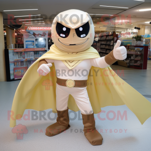 Beige Superhero mascot costume character dressed with Jeggings and Scarves