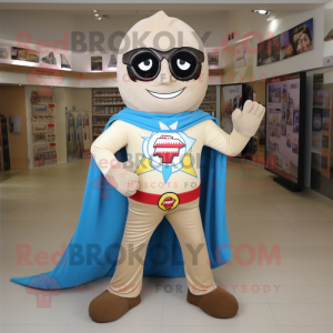 Beige Superhero mascot costume character dressed with Jeggings and Scarves