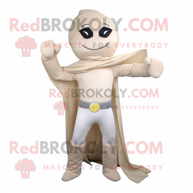 Beige Superhero mascot costume character dressed with Jeggings and Scarves