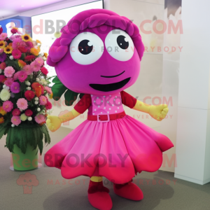 Magenta Bouquet of flowers mascot costume character dressed with Circle Skirt and Ties
