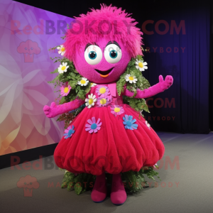 Magenta Bouquet of flowers mascot costume character dressed with Circle Skirt and Ties