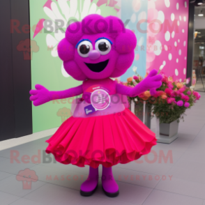 Magenta Bouquet of flowers mascot costume character dressed with Circle Skirt and Ties