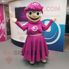 Magenta Champagne mascot costume character dressed with Circle Skirt and Cummerbunds