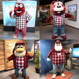 Maroon Cod mascot costume character dressed with Flannel Shirt and Necklaces