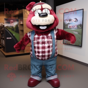 Maroon Cod mascot costume character dressed with Flannel Shirt and Necklaces