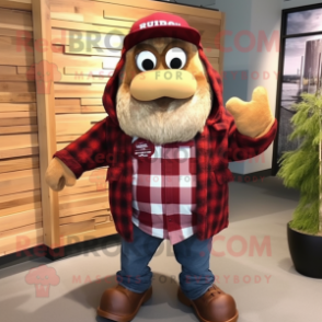 Maroon Cod mascot costume character dressed with Flannel Shirt and Necklaces