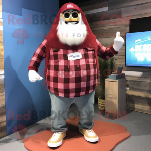 Maroon Cod mascot costume character dressed with Flannel Shirt and Necklaces