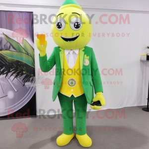 Lemon Yellow green beer mascot costume character dressed with Suit Pants and Rings