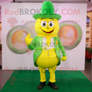 Lemon Yellow green beer mascot costume character dressed with Suit Pants and Rings