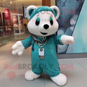 Teal Ermine mascot costume character dressed with Coat and Bracelets