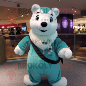 Teal Ermine mascot costume character dressed with Coat and Bracelets
