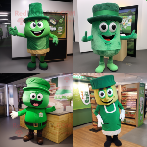 Forest Green Lasagna mascot costume character dressed with T-Shirt and Hats