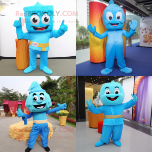 Sky Blue Pad Thai mascot costume character dressed with Bodysuit and Clutch bags