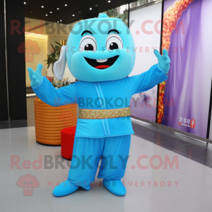 Sky Blue Pad Thai mascot costume character dressed with Bodysuit and Clutch bags