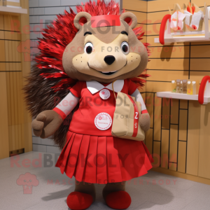 Red Hedgehog mascot costume character dressed with A-Line Skirt and Wallets