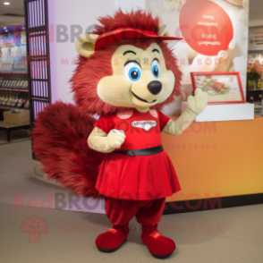 Red Hedgehog mascot costume character dressed with A-Line Skirt and Wallets