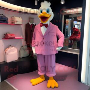 Pink Muscovy Duck mascot costume character dressed with Suit Pants and Wallets