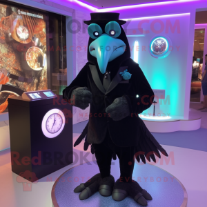 Turquoise Crow mascot costume character dressed with Tuxedo and Digital watches