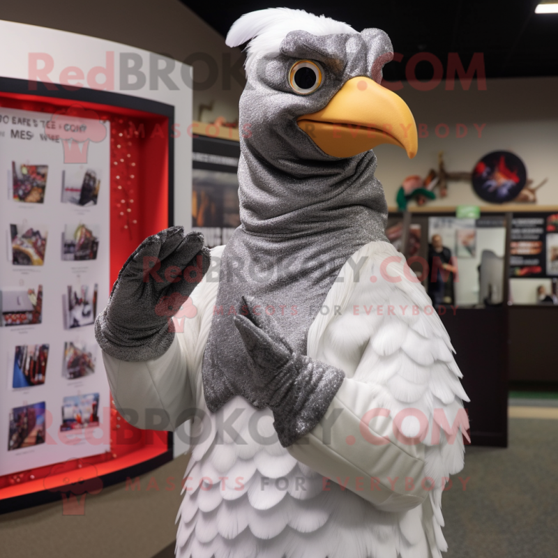 Silver Pheasant mascot costume character dressed with Turtleneck and Gloves