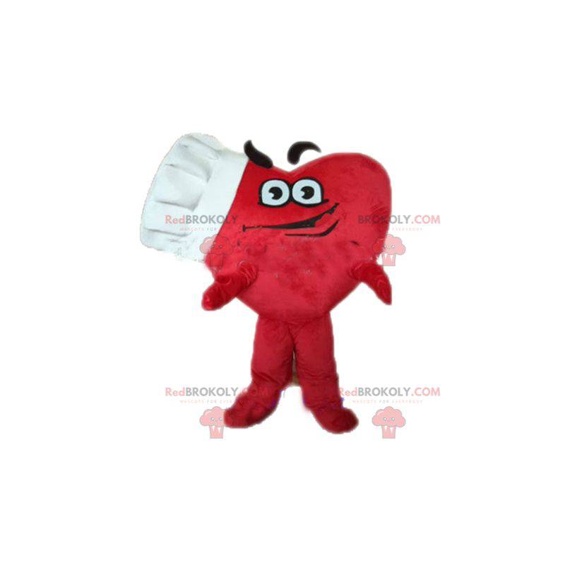 Kæmpe rød hjertemaskot med en kokkehue - Redbrokoly.com