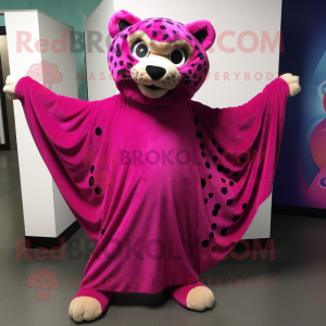 Magenta Cheetah mascot costume character dressed with Wrap Dress and Shawl pins