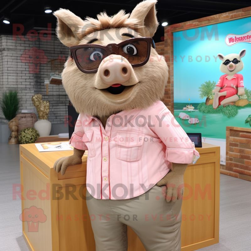 Tan Sow mascot costume character dressed with Dress and Sunglasses