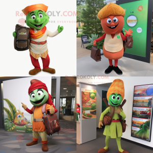 Olive Tikka Masala mascot costume character dressed with Dress Pants and Backpacks