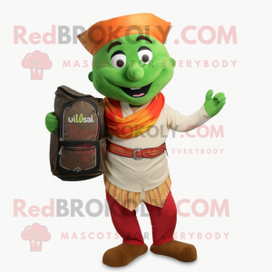 Olive Tikka Masala mascot costume character dressed with Dress Pants and Backpacks