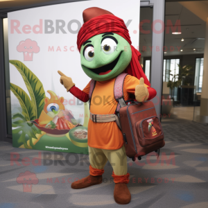 Olive Tikka Masala mascot costume character dressed with Dress Pants and Backpacks