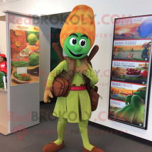 Olive Tikka Masala mascot costume character dressed with Dress Pants and Backpacks