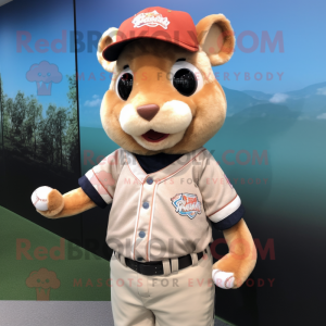 Rust Dormouse mascot costume character dressed with Baseball Tee and Tie pins