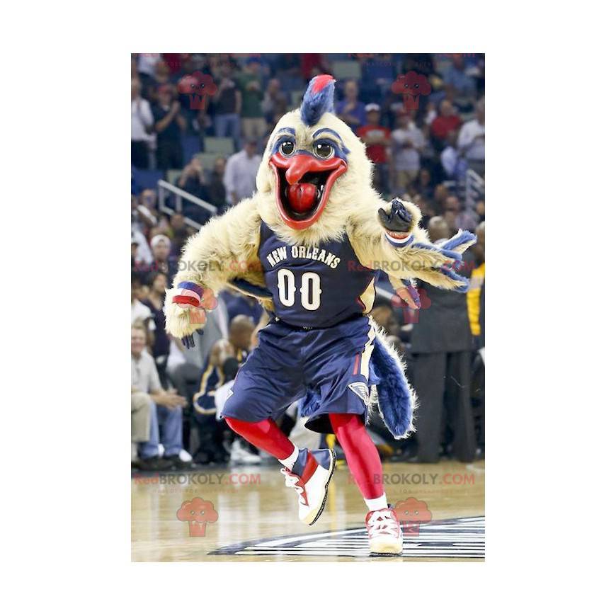 Mascot stor fågel beige blå och röd - Redbrokoly.com