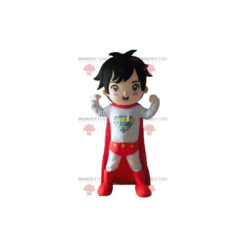 Mascota de niño vestido con traje de superhéroe - Redbrokoly.com