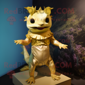 Gold Axolotls mascot costume character dressed with Mini Dress and Belts