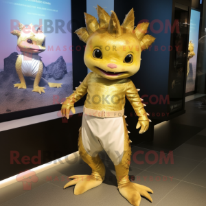 Gold Axolotls mascot costume character dressed with Mini Dress and Belts