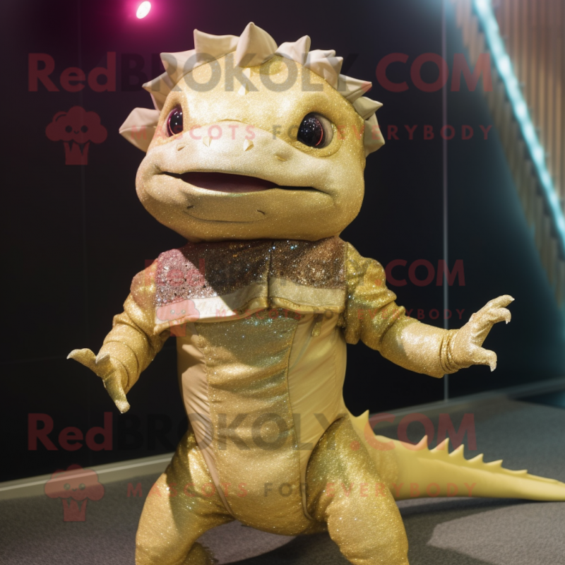 Gold Axolotls mascot costume character dressed with Mini Dress and Belts