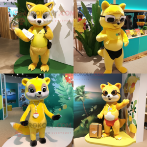 Lemon Yellow Marten mascot costume character dressed with Bikini and Keychains