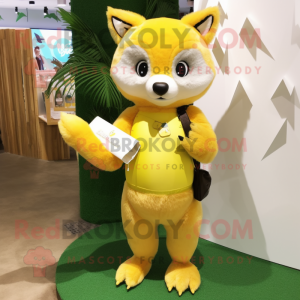 Lemon Yellow Marten mascot costume character dressed with Bikini and Keychains