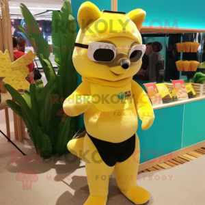 Lemon Yellow Marten mascot costume character dressed with Bikini and Keychains