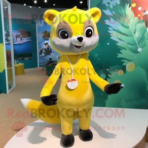 Lemon Yellow Marten mascot costume character dressed with Bikini and Keychains