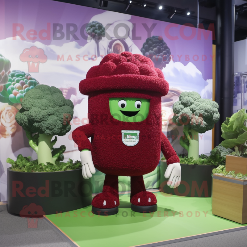 Maroon Broccoli mascot costume character dressed with Rash Guard and Hats